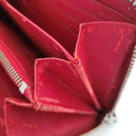 Coach Leather Wallet Solid Red Zip Around Large Clutch Crossgrain Leather Fair - Picture 6 of 15